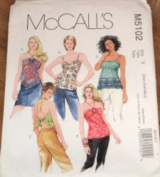 5102 MCCALLS SWEET STRAPPY HALTER BACK TIE EMPIRE TOPS PATTERN L-XL 16-22